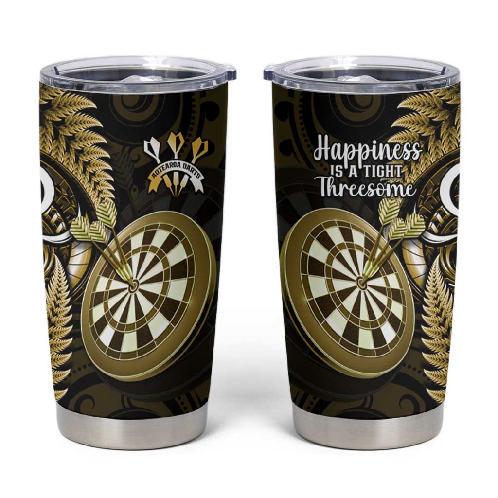 New Zealand Darts Tumbler Cup Happiness Is A Tight Threesome Maori Gold LT14 Gold - Polynesian Pride