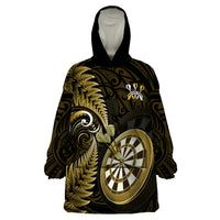 New Zealand Darts Wearable Blanket Hoodie Happiness Is A Tight Threesome Maori Gold LT14 One Size Gold - Polynesian Pride