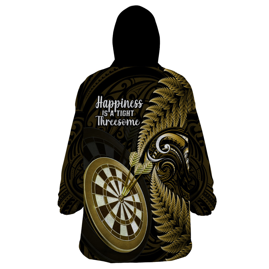 New Zealand Darts Wearable Blanket Hoodie Happiness Is A Tight Threesome Maori Gold LT14 - Polynesian Pride