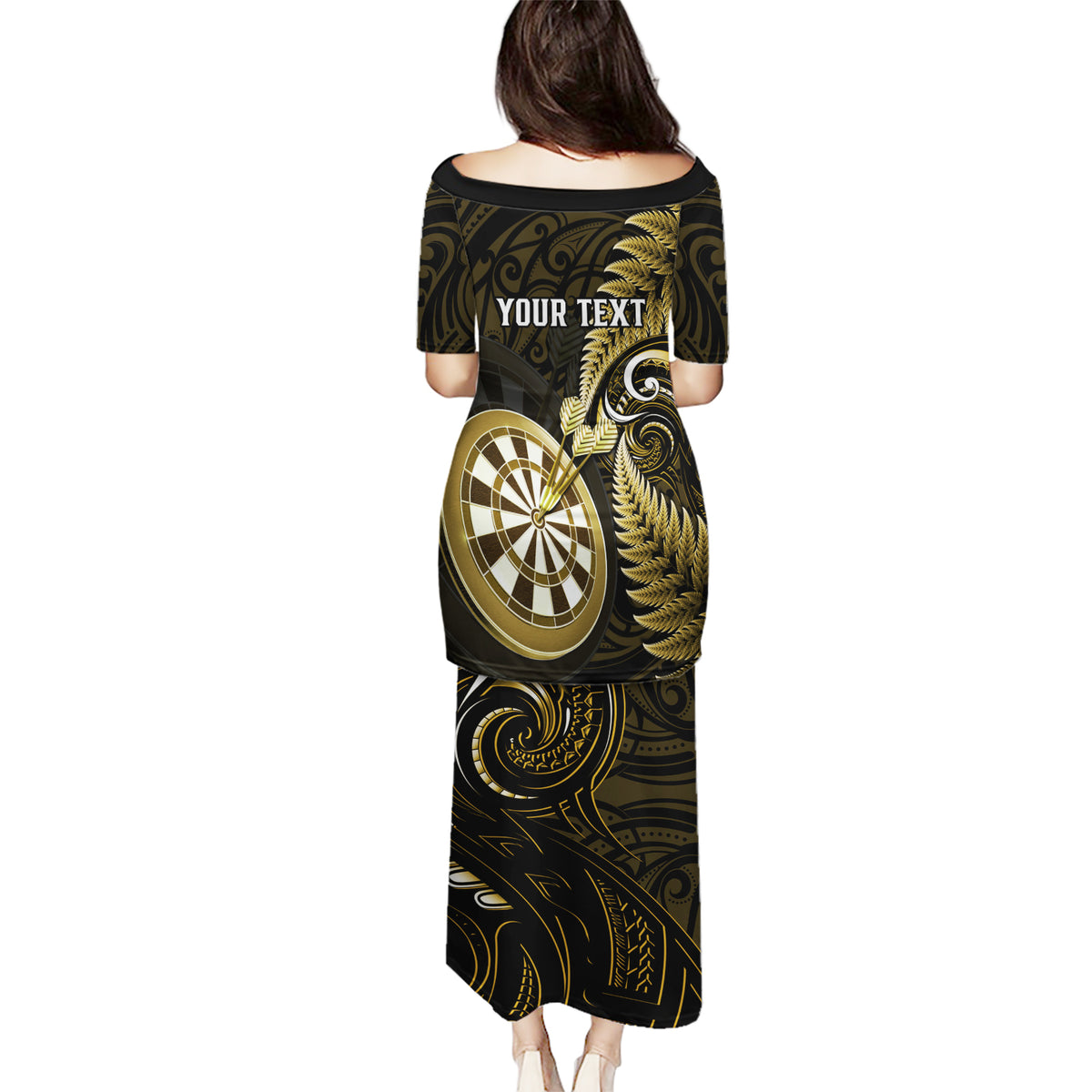 Personalised New Zealand Darts Puletasi Happiness Is A Tight Threesome Maori Gold LT14 - Polynesian Pride