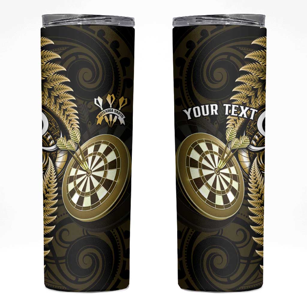 Personalised New Zealand Darts Skinny Tumbler Happiness Is A Tight Threesome Maori Gold LT14 Gold - Polynesian Pride