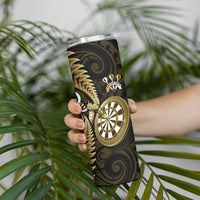 Personalised New Zealand Darts Skinny Tumbler Happiness Is A Tight Threesome Maori Gold LT14 - Polynesian Pride