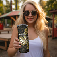 Personalised New Zealand Darts Skinny Tumbler Happiness Is A Tight Threesome Maori Gold LT14 - Polynesian Pride