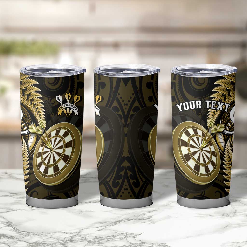 Personalised New Zealand Darts Tumbler Cup Happiness Is A Tight Threesome Maori Gold LT14 - Polynesian Pride