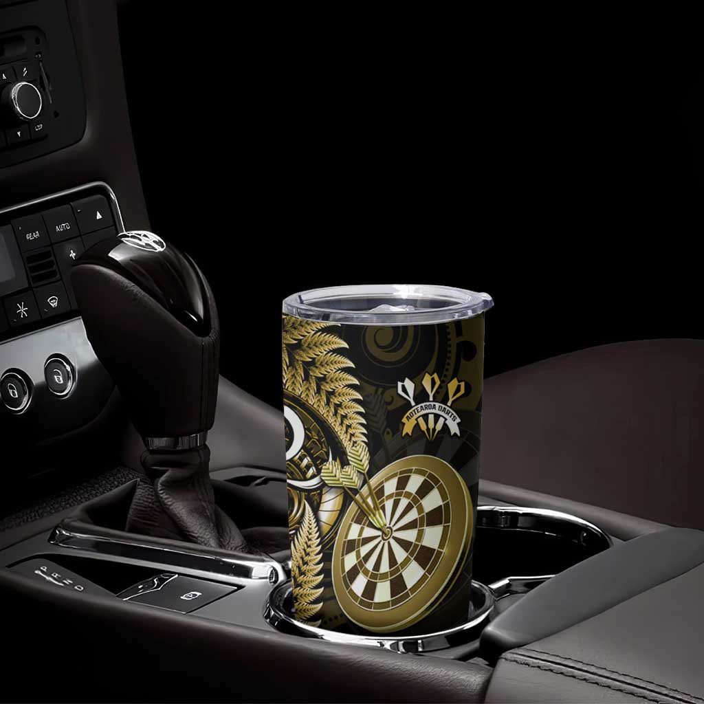 Personalised New Zealand Darts Tumbler Cup Happiness Is A Tight Threesome Maori Gold LT14 - Polynesian Pride