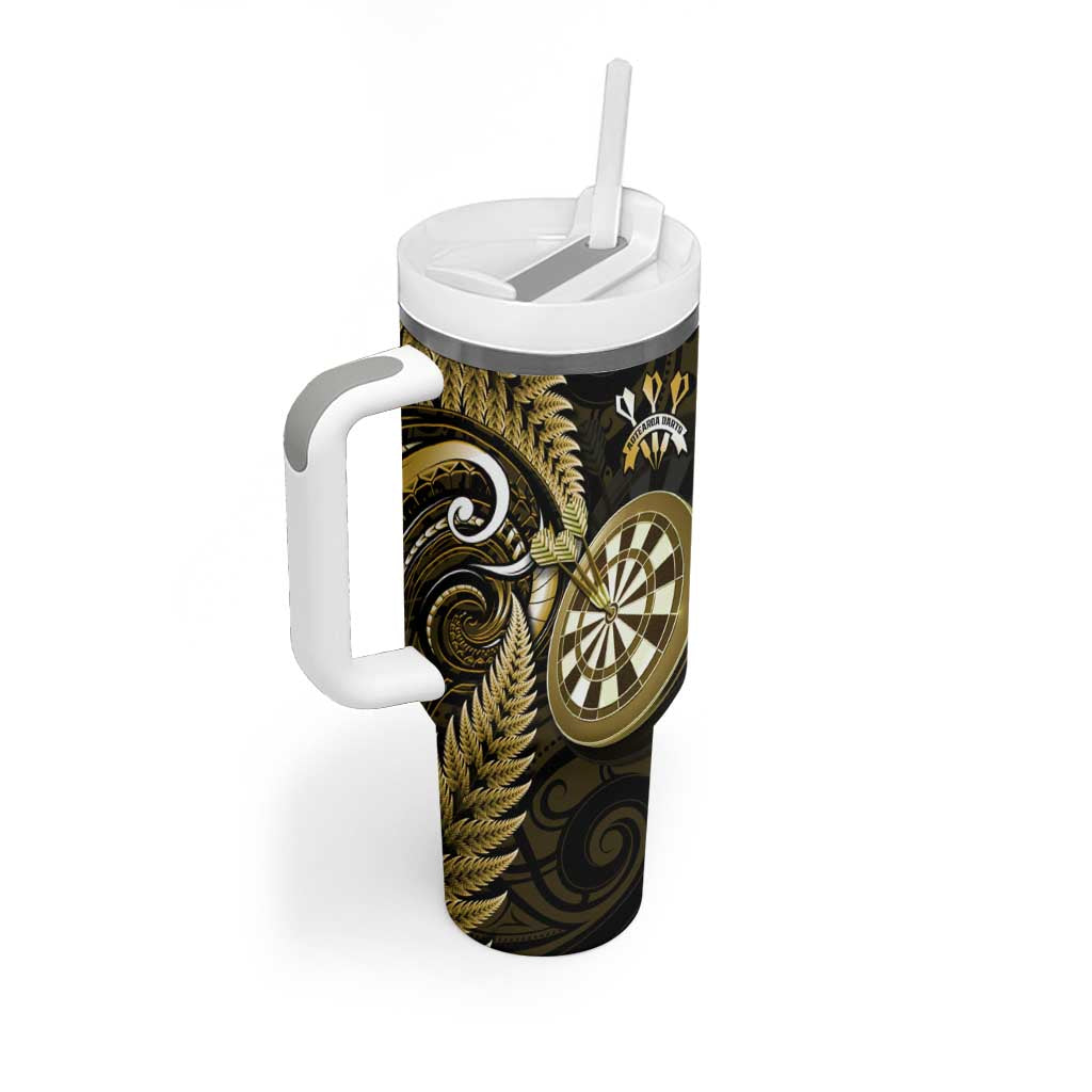 Personalised New Zealand Darts Tumbler With Handle Happiness Is A Tight Threesome Maori Gold LT14 - Polynesian Pride