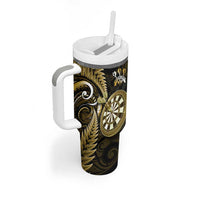 Personalised New Zealand Darts Tumbler With Handle Happiness Is A Tight Threesome Maori Gold LT14 - Polynesian Pride
