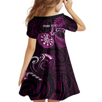 Personalised New Zealand Darts Family Matching Short Sleeve Bodycon Dress and Hawaiian Shirt Happiness Is A Tight Threesome Maori Pink LT14 - Polynesian Pride