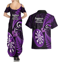 New Zealand Darts Couples Matching Summer Maxi Dress and Hawaiian Shirt Happiness Is A Tight Threesome Maori Purple LT14 - Polynesian Pride
