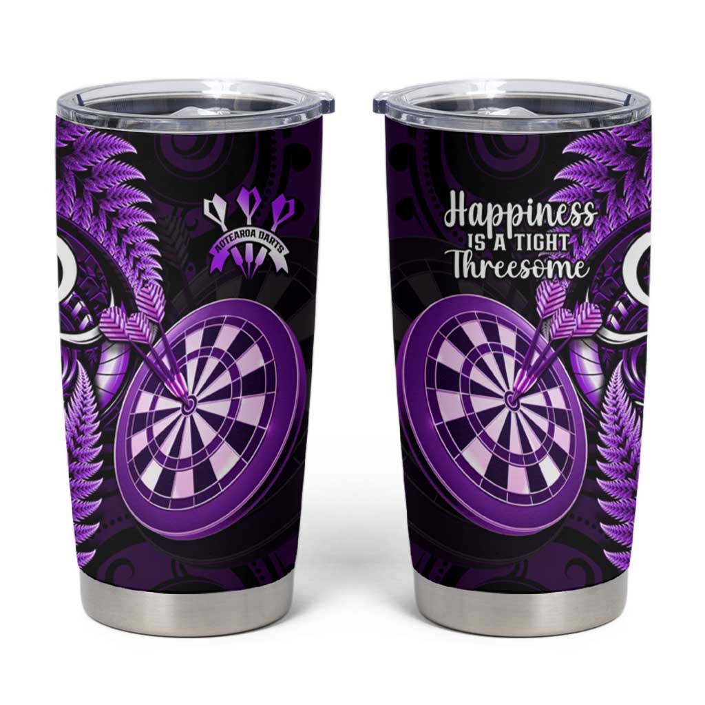 New Zealand Darts Tumbler Cup Happiness Is A Tight Threesome Maori Purple LT14 Purple - Polynesian Pride