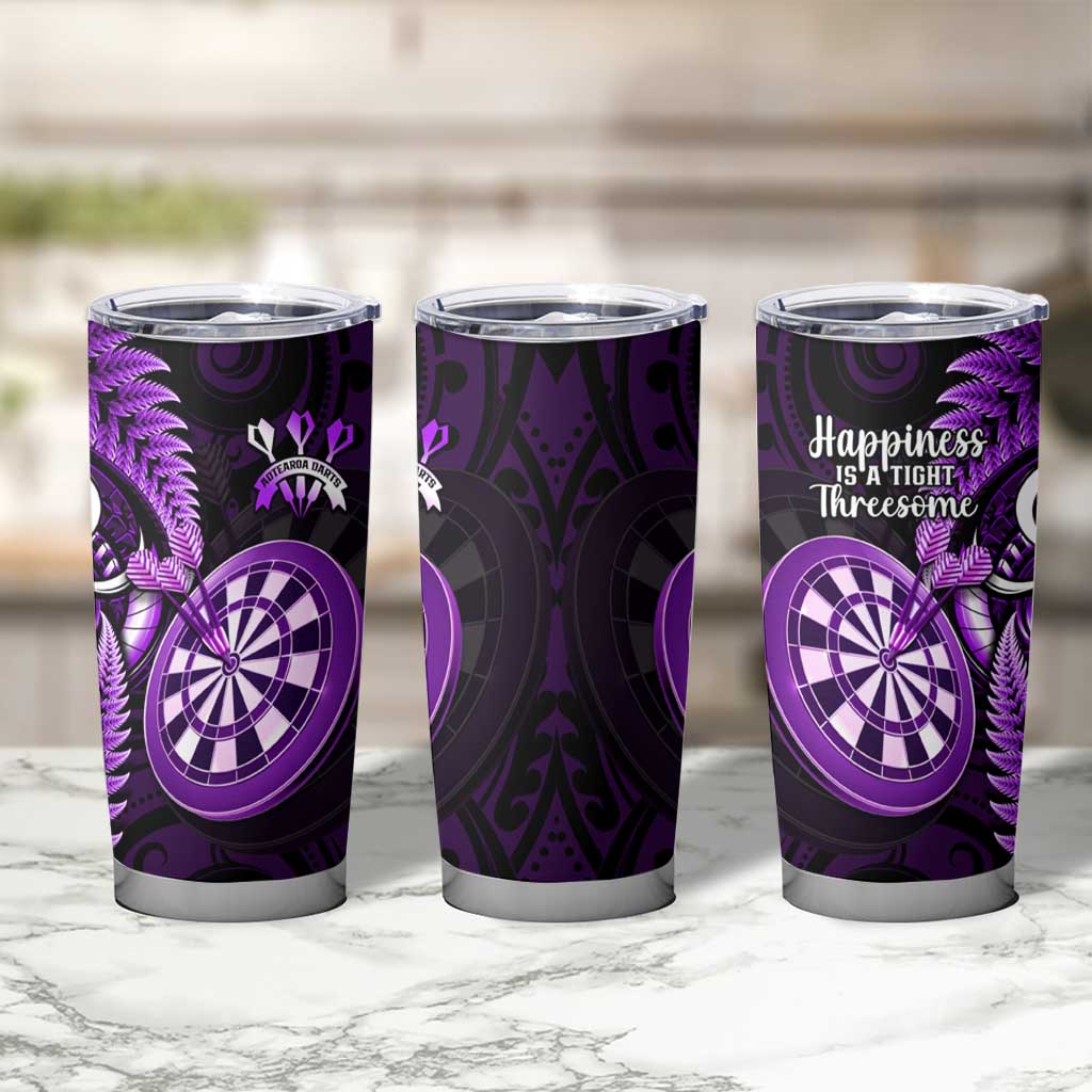 New Zealand Darts Tumbler Cup Happiness Is A Tight Threesome Maori Purple LT14 - Polynesian Pride