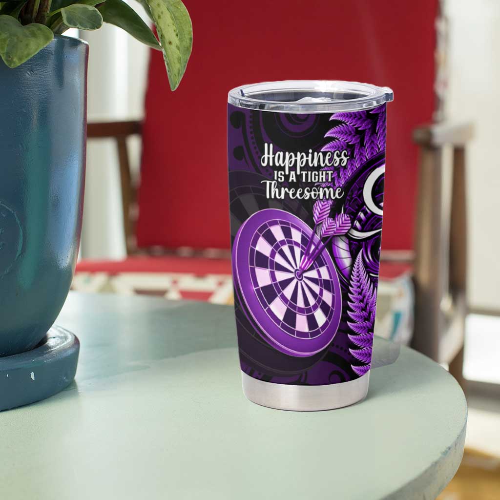 New Zealand Darts Tumbler Cup Happiness Is A Tight Threesome Maori Purple LT14 - Polynesian Pride
