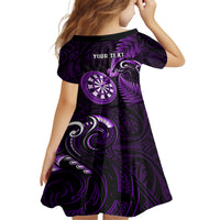Personalised New Zealand Darts Kid Short Sleeve Dress Happiness Is A Tight Threesome Maori Purple LT14 - Polynesian Pride