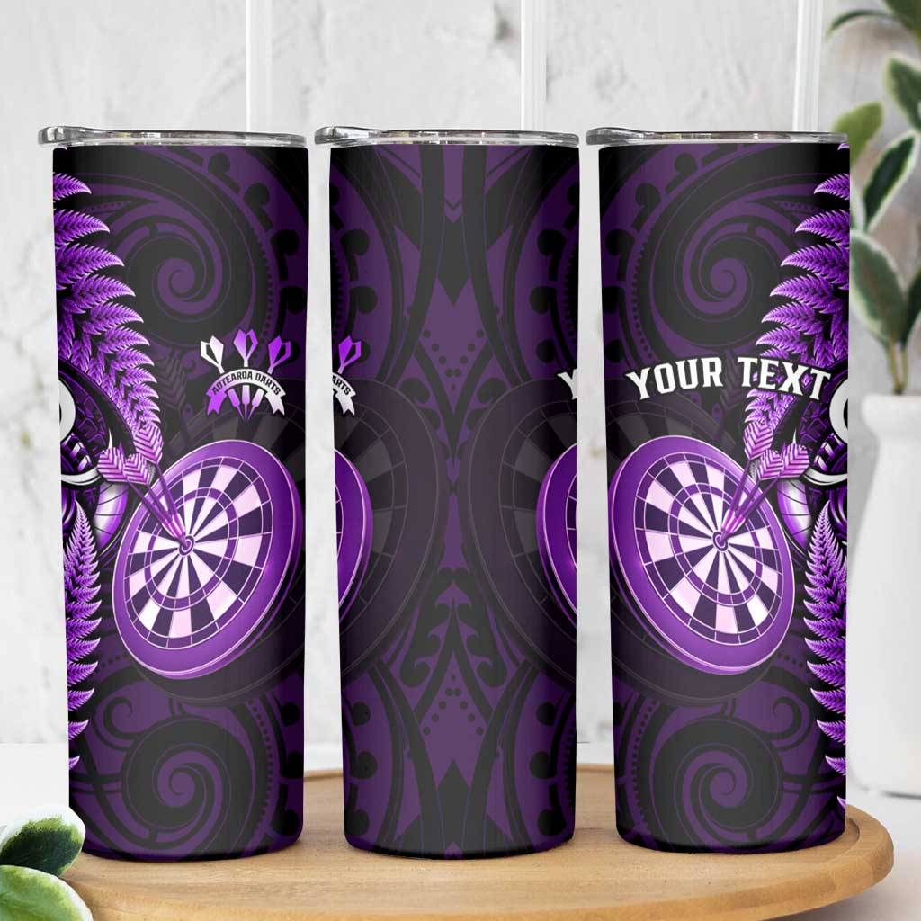 Personalised New Zealand Darts Skinny Tumbler Happiness Is A Tight Threesome Maori Purple LT14 - Polynesian Pride
