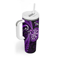 Personalised New Zealand Darts Tumbler With Handle Happiness Is A Tight Threesome Maori Purple LT14 - Polynesian Pride