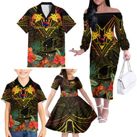 Papua New Guinea Central Province Family Matching Off Shoulder Long Sleeve Dress and Hawaiian Shirt Papua Niugini Coat Of Arms With Flag Style LT14 - Polynesian Pride