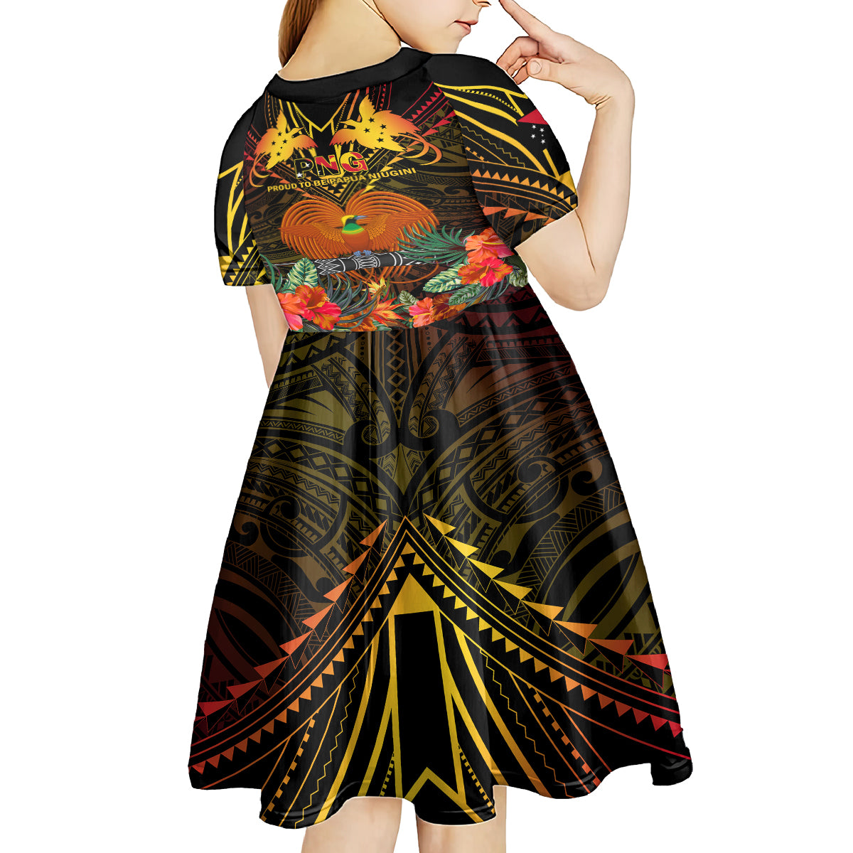 Papua New Guinea Central Province Kid Short Sleeve Dress Papua Niugini Coat Of Arms With Flag Style LT14 - Polynesian Pride