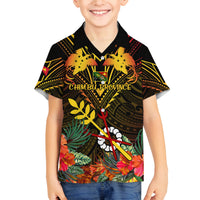 Papua New Guinea Chimbu Province Family Matching Long Sleeve Bodycon Dress and Hawaiian Shirt Papua Niugini Coat Of Arms With Flag Style LT14 Son's Shirt Black - Polynesian Pride