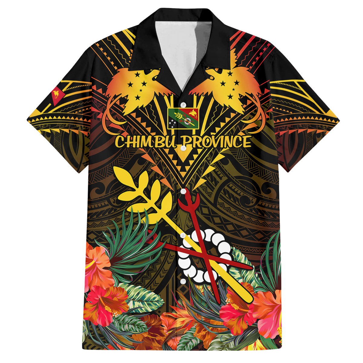 Papua New Guinea Chimbu Province Family Matching Off Shoulder Maxi Dress and Hawaiian Shirt Papua Niugini Coat Of Arms With Flag Style LT14 Mom's Dress Black - Polynesian Pride