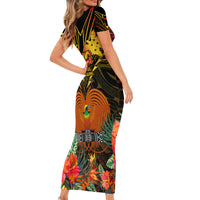 Papua New Guinea Chimbu Province Family Matching Short Sleeve Bodycon Dress and Hawaiian Shirt Papua Niugini Coat Of Arms With Flag Style LT14 - Polynesian Pride