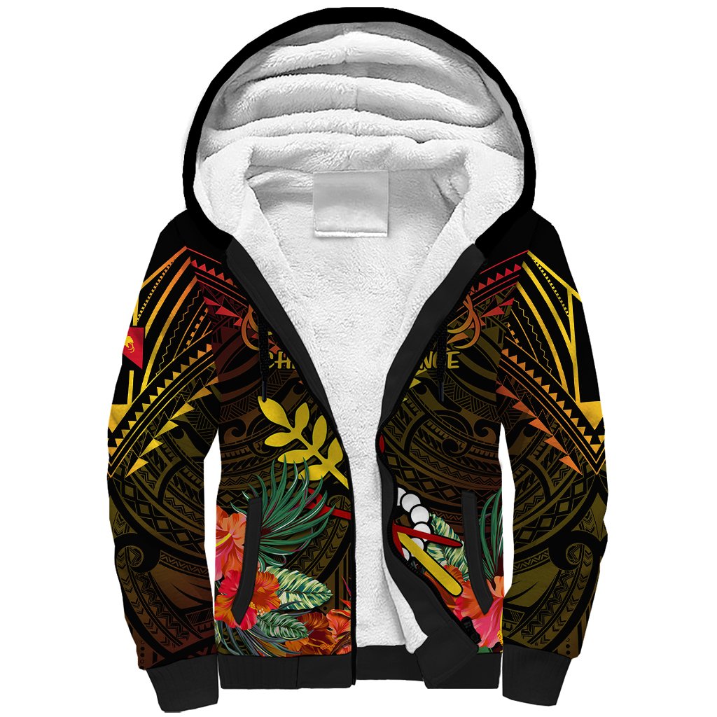 Papua New Guinea Chimbu Province Sherpa Hoodie Papua Niugini Coat Of Arms With Flag Style LT14 Unisex Black - Polynesian Pride