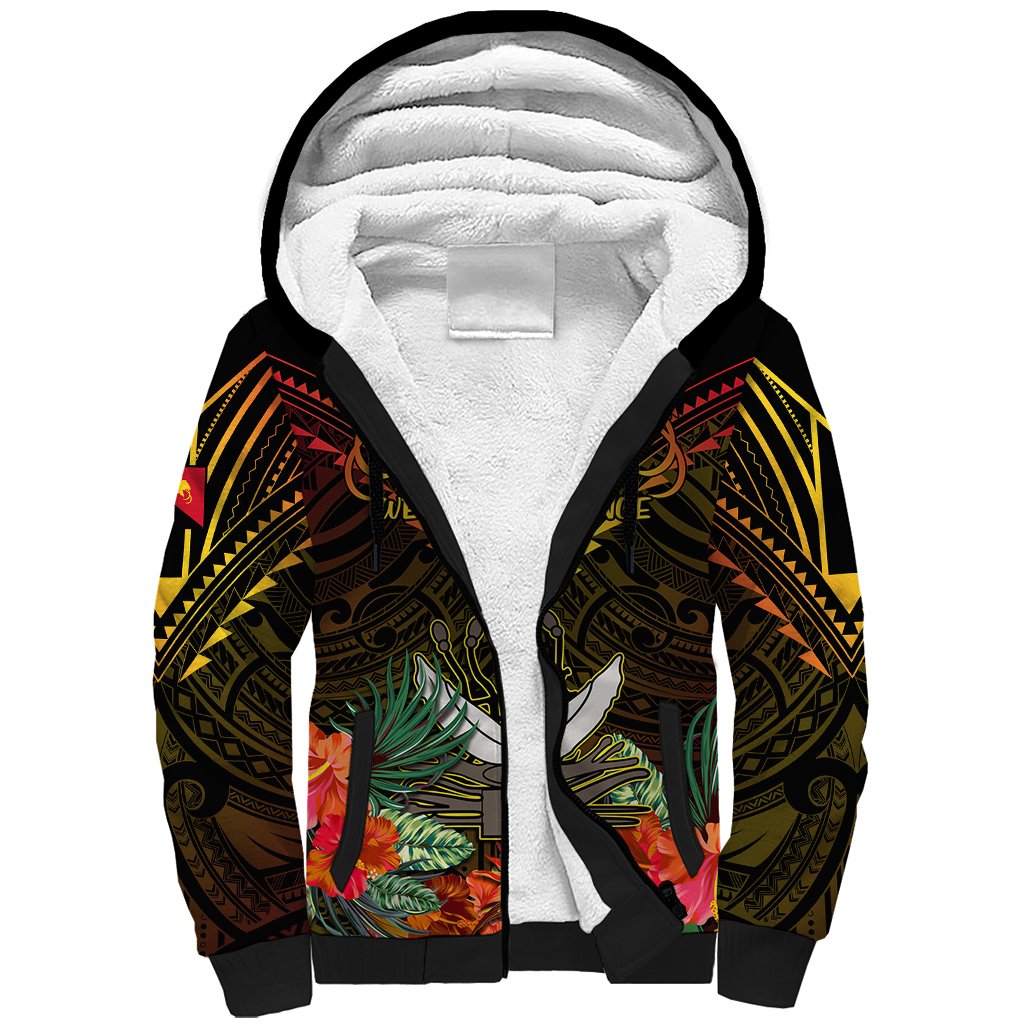 Papua New Guinea Western Province Sherpa Hoodie Papua Niugini Coat Of Arms With Flag Style LT14 Unisex Black - Polynesian Pride