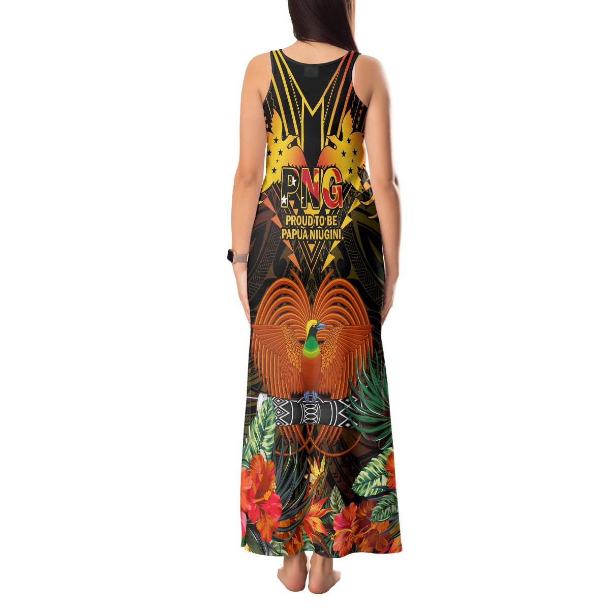 Papua New Guinea Western Province Tank Maxi Dress Papua Niugini Coat Of Arms With Flag Style LT14 - Polynesian Pride