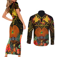 Papua New Guinea Southern Highlands Province Couples Matching Short Sleeve Bodycon Dress and Long Sleeve Button Shirts Papua Niugini Coat Of Arms With Flag Style LT14 - Polynesian Pride