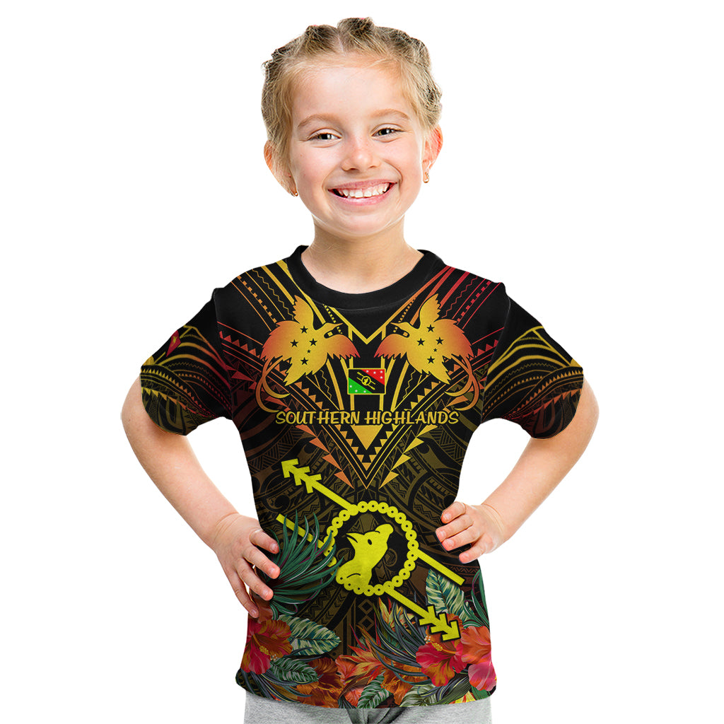 Papua New Guinea Southern Highlands Province Kid T Shirt Papua Niugini Coat Of Arms With Flag Style LT14 Black - Polynesian Pride