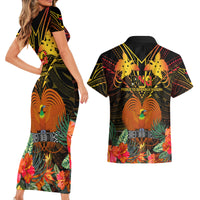 Papua New Guinea Manus Province Couples Matching Short Sleeve Bodycon Dress and Hawaiian Shirt Papua Niugini Coat Of Arms With Flag Style LT14 - Polynesian Pride