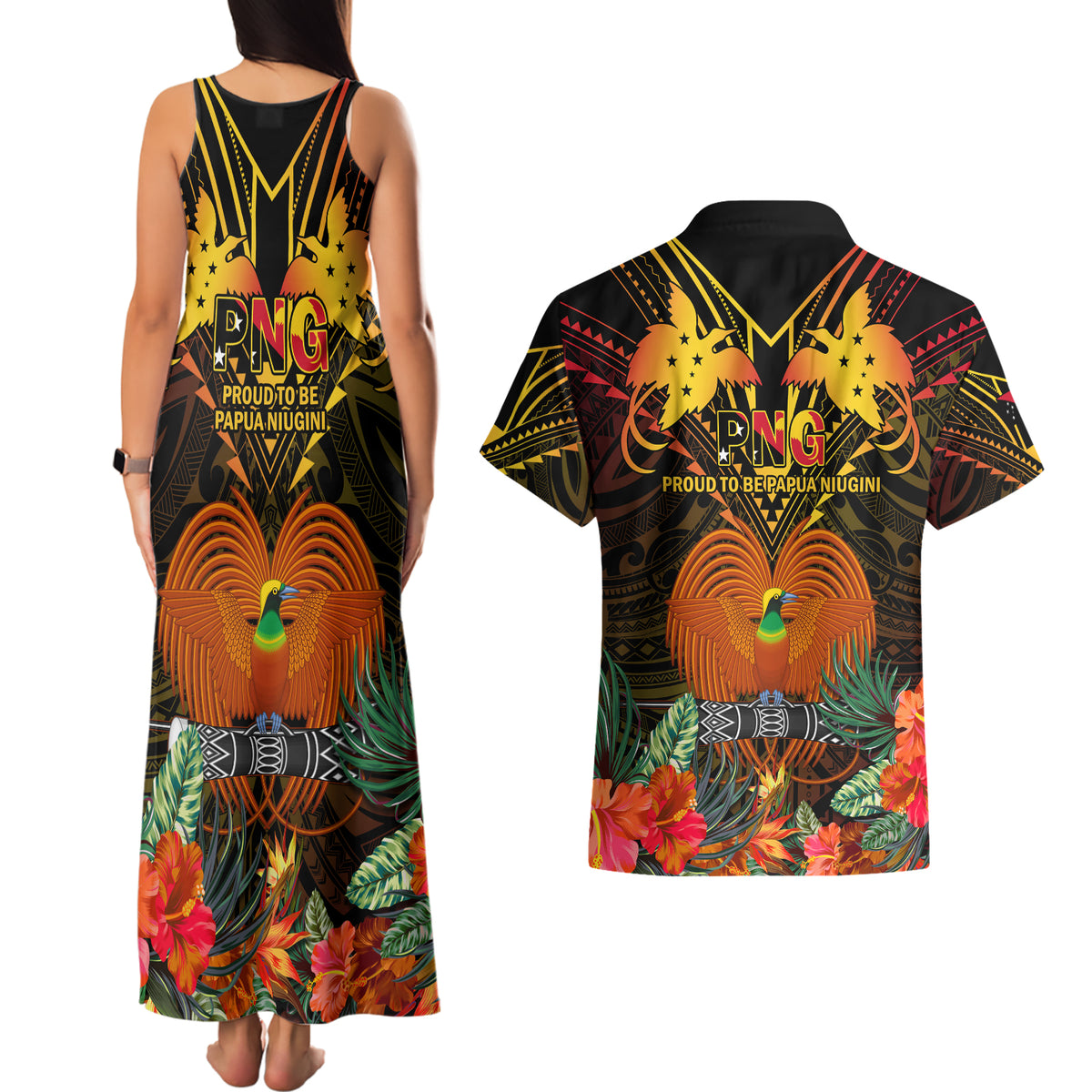 Papua New Guinea Manus Province Couples Matching Tank Maxi Dress and Hawaiian Shirt Papua Niugini Coat Of Arms With Flag Style LT14 - Polynesian Pride