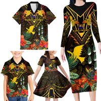Papua New Guinea Manus Province Family Matching Long Sleeve Bodycon Dress and Hawaiian Shirt Papua Niugini Coat Of Arms With Flag Style LT14 - Polynesian Pride