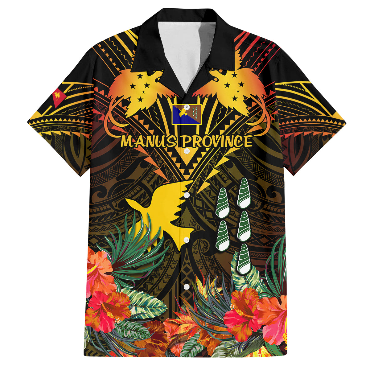 Papua New Guinea Manus Province Family Matching Long Sleeve Bodycon Dress and Hawaiian Shirt Papua Niugini Coat Of Arms With Flag Style LT14 Dad's Shirt - Short Sleeve Black - Polynesian Pride