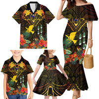 Papua New Guinea Manus Province Family Matching Mermaid Dress and Hawaiian Shirt Papua Niugini Coat Of Arms With Flag Style LT14 - Polynesian Pride