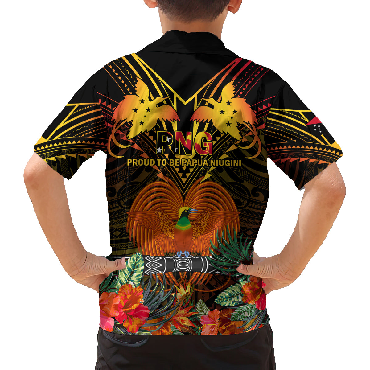 Papua New Guinea Manus Province Family Matching Off Shoulder Long Sleeve Dress and Hawaiian Shirt Papua Niugini Coat Of Arms With Flag Style LT14 - Polynesian Pride