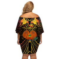 Papua New Guinea Manus Province Family Matching Off Shoulder Short Dress and Hawaiian Shirt Papua Niugini Coat Of Arms With Flag Style LT14 - Polynesian Pride