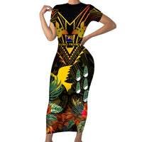 Papua New Guinea Manus Province Family Matching Short Sleeve Bodycon Dress and Hawaiian Shirt Papua Niugini Coat Of Arms With Flag Style LT14 Mom's Dress Black - Polynesian Pride