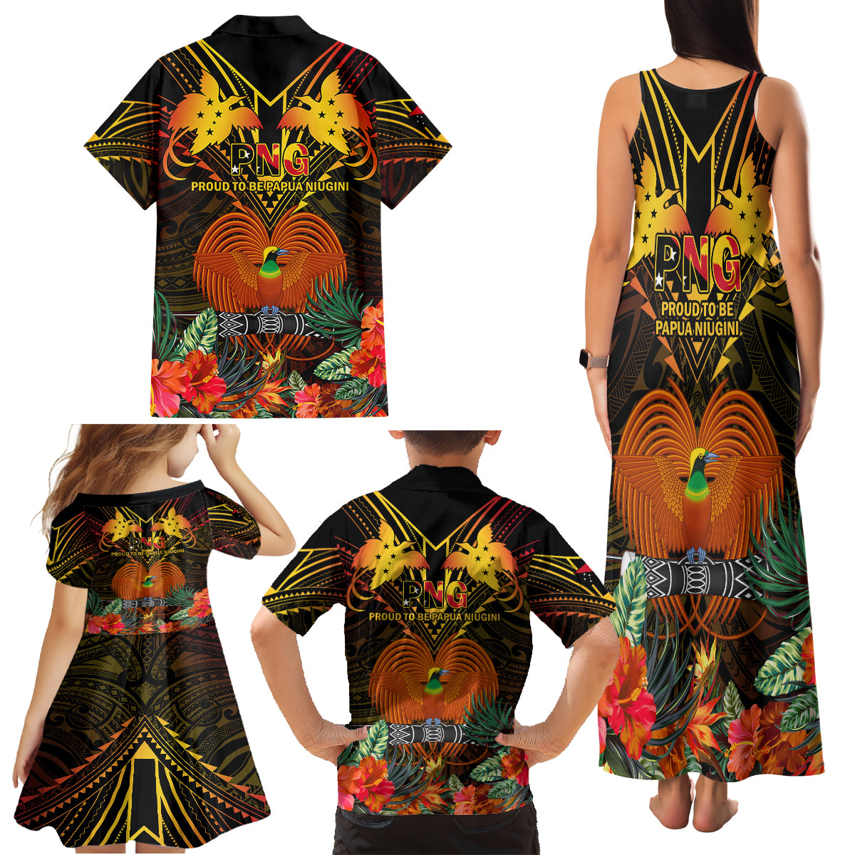 Papua New Guinea Manus Province Family Matching Tank Maxi Dress and Hawaiian Shirt Papua Niugini Coat Of Arms With Flag Style LT14 - Polynesian Pride