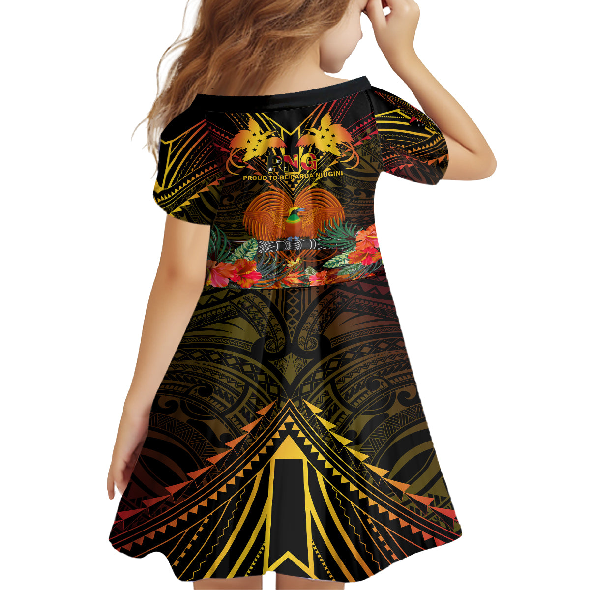 Papua New Guinea Manus Province Kid Short Sleeve Dress Papua Niugini Coat Of Arms With Flag Style LT14 - Polynesian Pride