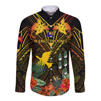 Papua New Guinea Manus Province Long Sleeve Button Shirt Papua Niugini Coat Of Arms With Flag Style LT14 Unisex Black - Polynesian Pride