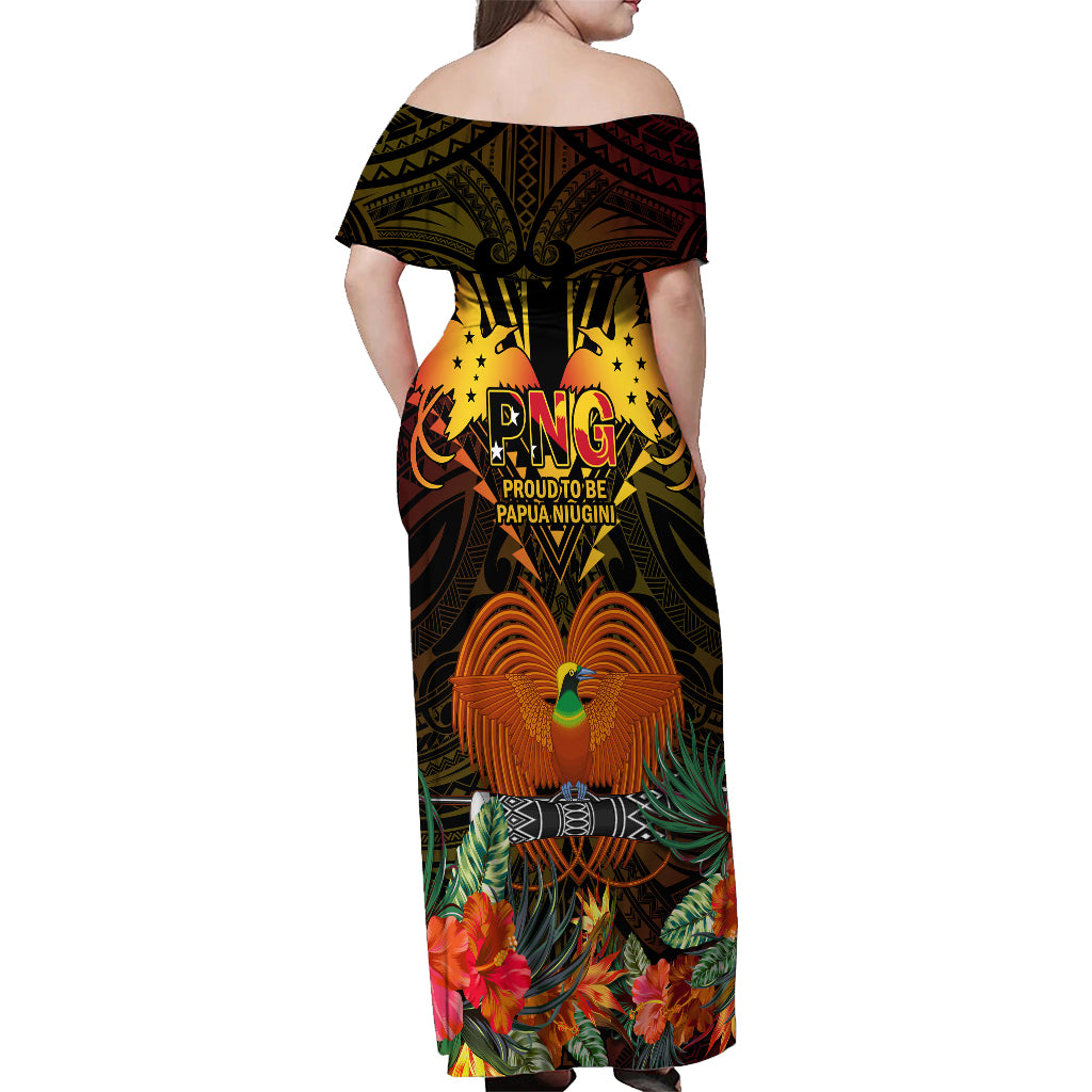 Papua New Guinea Manus Province Off Shoulder Maxi Dress Papua Niugini Coat Of Arms With Flag Style LT14 - Polynesian Pride