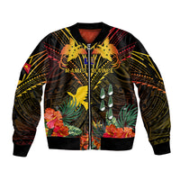 Papua New Guinea Manus Province Sleeve Zip Bomber Jacket Papua Niugini Coat Of Arms With Flag Style LT14 Unisex Black - Polynesian Pride