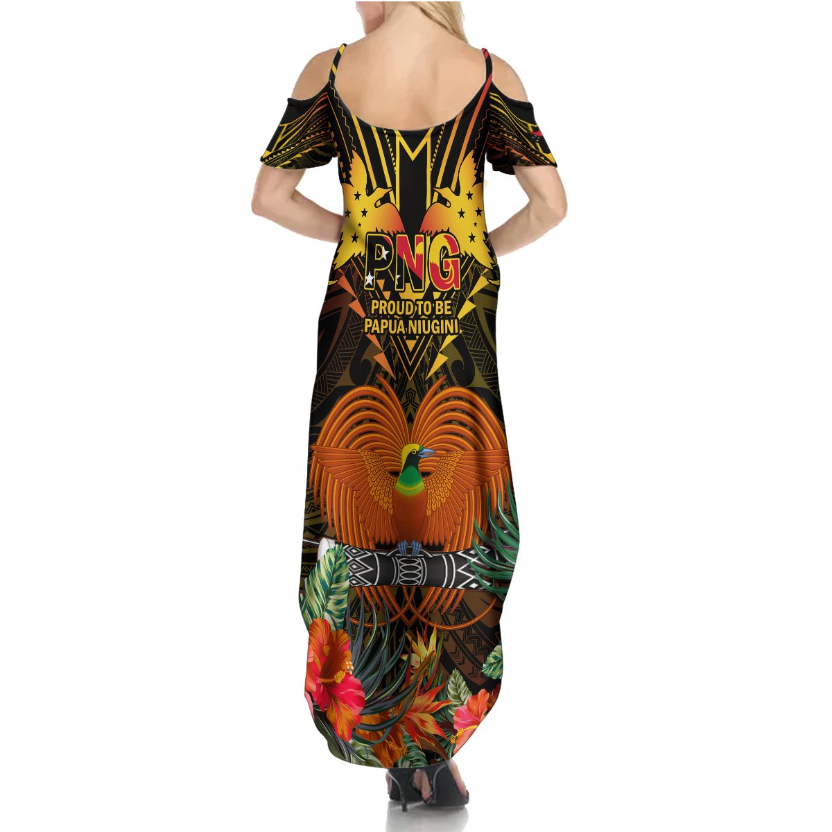 Papua New Guinea Manus Province Summer Maxi Dress Papua Niugini Coat Of Arms With Flag Style LT14 - Polynesian Pride
