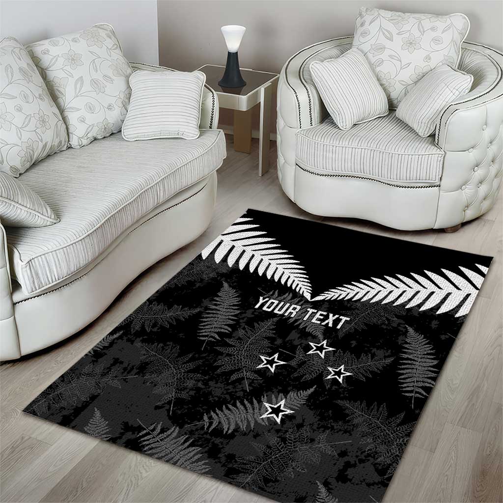 Custom New Zealand Silver Fern Football Area Rug Go Aotearoa Grunge Black - Polynesian Pride