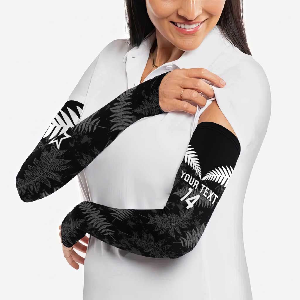 Custom New Zealand Silver Fern Football Arm Sleeves Go Aotearoa Grunge Black LT14 - Polynesian Pride