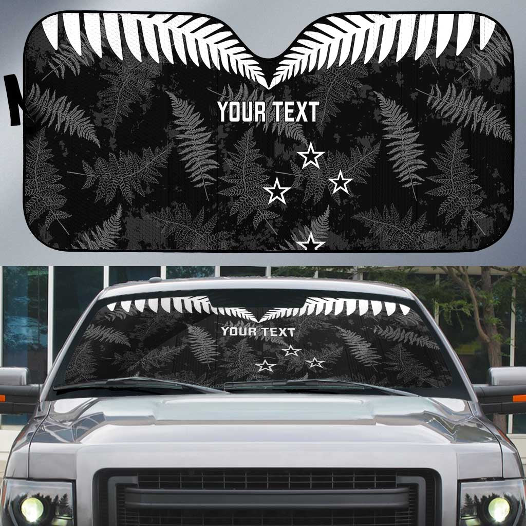 Custom New Zealand Silver Fern Football Auto Sun Shade Go Aotearoa Grunge Black LT14 Black - Polynesian Pride