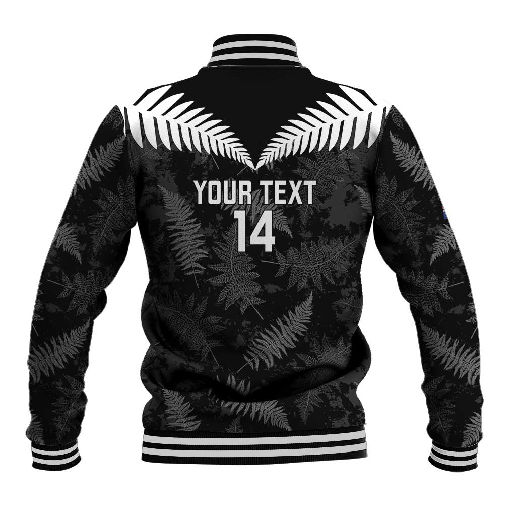 Custom New Zealand Silver Fern Football Baseball Jacket Go Aotearoa Grunge Black LT14 - Polynesian Pride