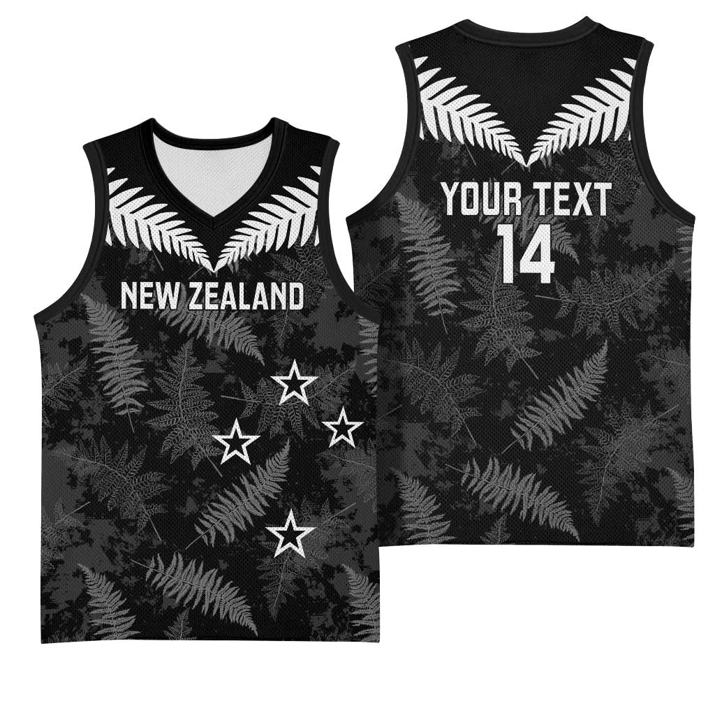 Custom New Zealand Silver Fern Football Basketball Jersey Go Aotearoa Grunge Black LT14 - Polynesian Pride