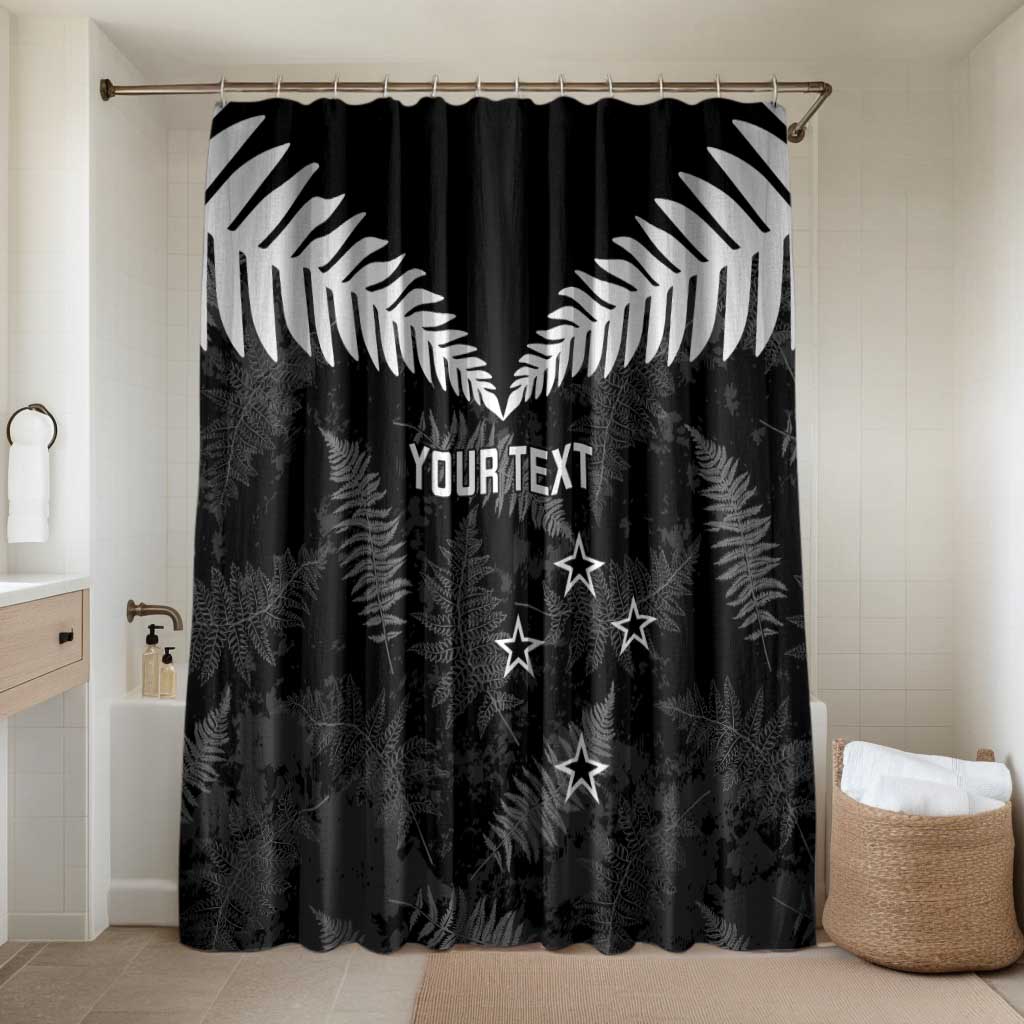 Custom New Zealand Silver Fern Football Bathroom Set Go Aotearoa Grunge Black LT14 Shower Curtain Only Black - Polynesian Pride