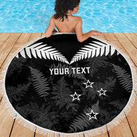 Custom New Zealand Silver Fern Football Beach Blanket Go Aotearoa Grunge Black LT14 - Polynesian Pride